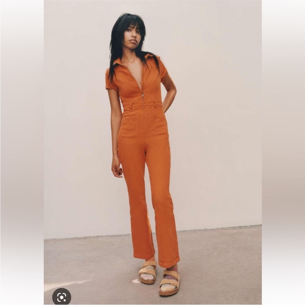 Urban Outfitters Orange Jumpsuit with V-Neck and Wide-Leg Design